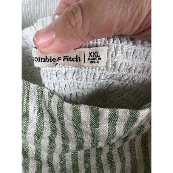 Abercrombie & Fitch White Green Striped Linen Blend Croped Smocked Tank Top XXL - Picture 3 of 6